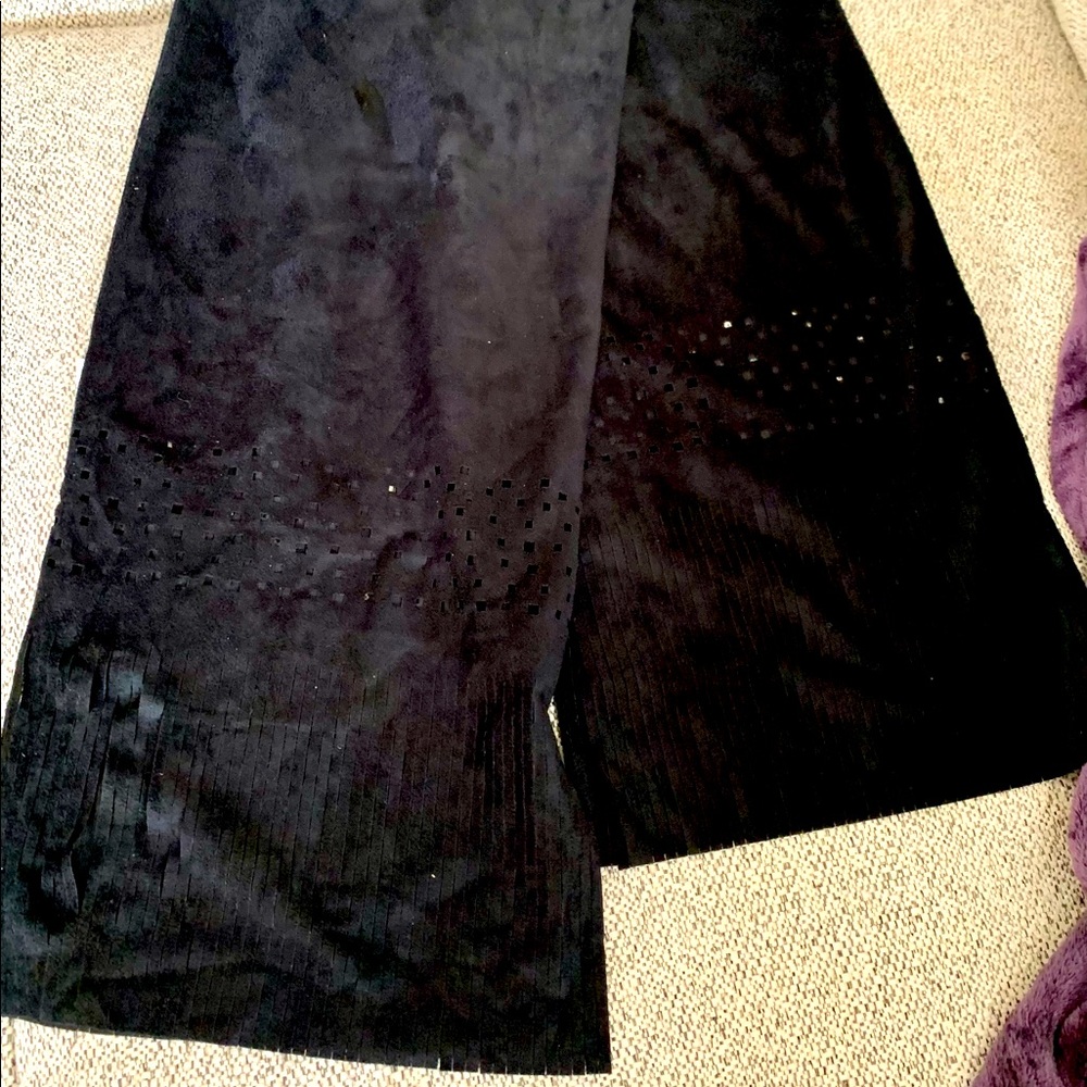 Ultra Suede Scarf Black NWT Square Cut Outs Fringe Artsy Shawl
